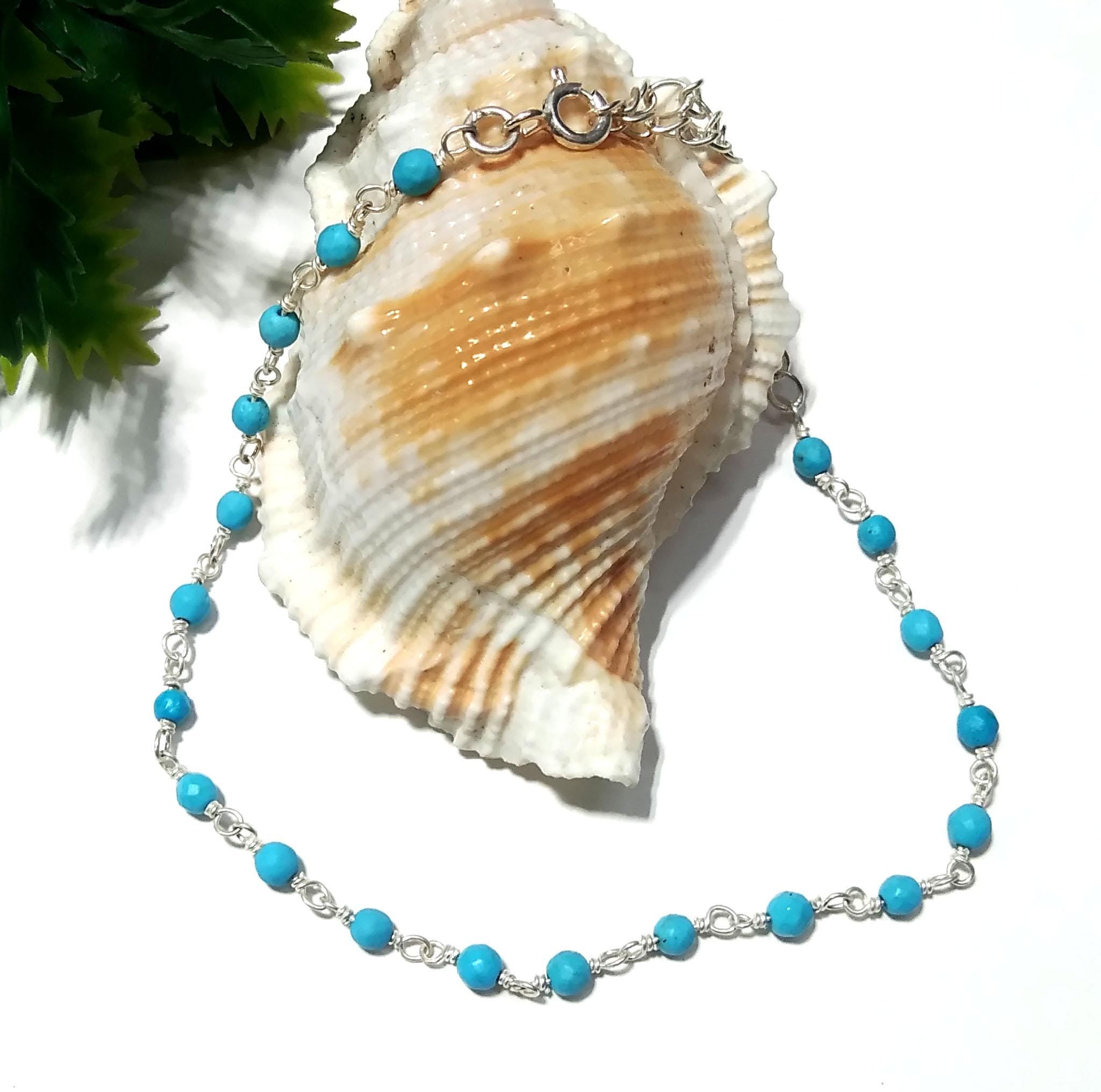 100% Natural Blue Turquoise Bracelet, Good Quality Gemstone Bracelet, 925 Sterling Silver Jewelry Handmade Bracelet, Gift For Girls & Women.